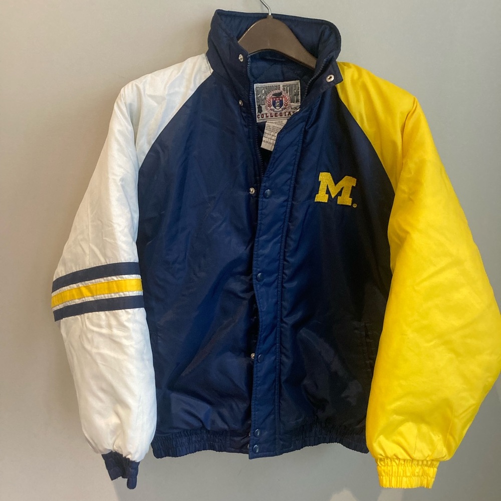 Vintage University of Michigan Coat Jacket Fits Mens Small - Medium Maize Blue
